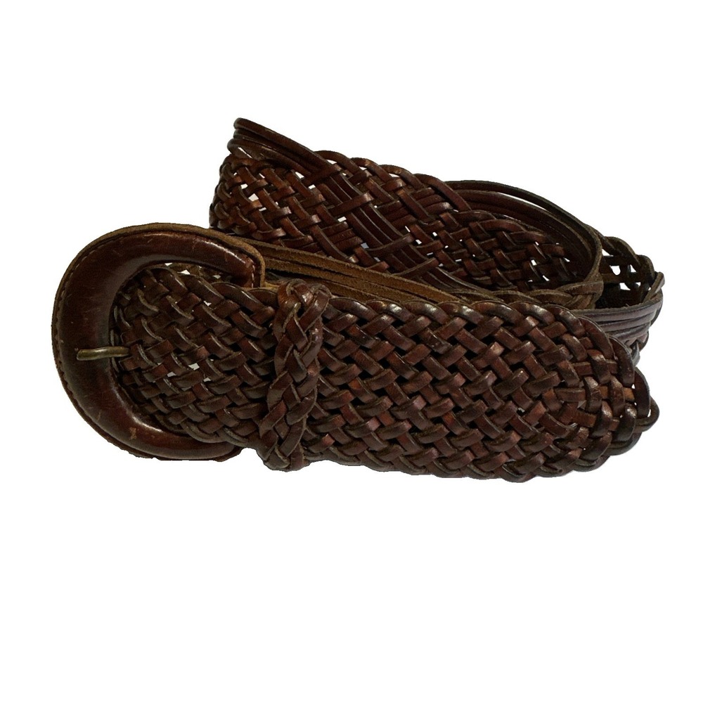 Women's 2.25" Wide Braided Brown Woven Leather Belt Size M Made In Turkey